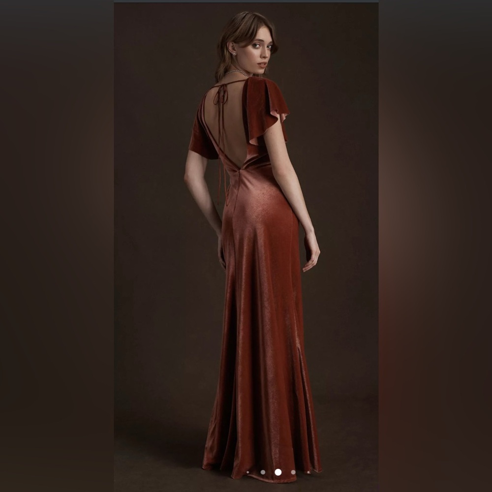 Jenny Yoo Ellis Flutter-Sleeve Open-Back Stretch Velvet Gown~ size 14 - Picture 2 of 12